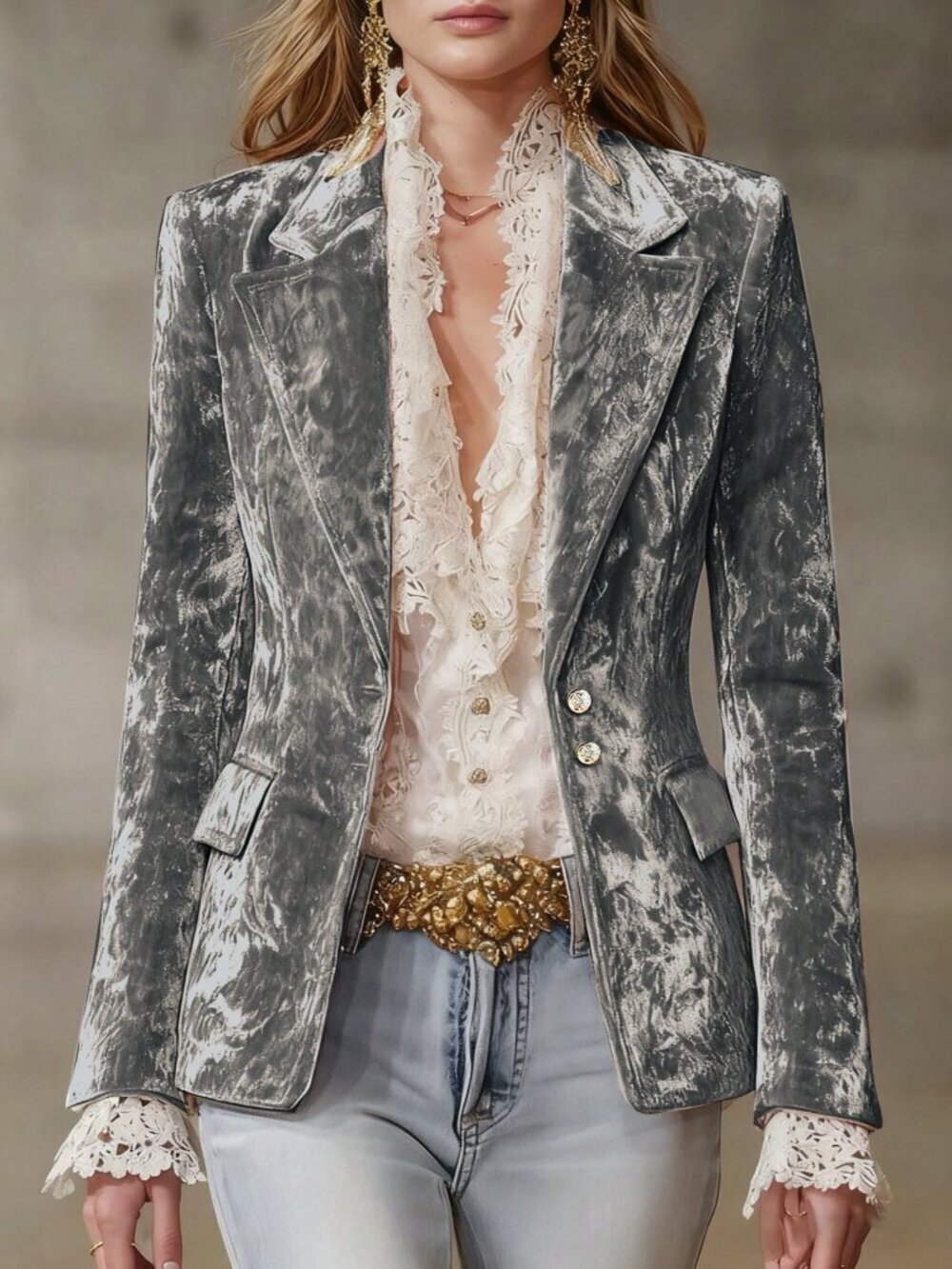 Dark Grey Elegant Women's Single-Breasted Blazer with Lining